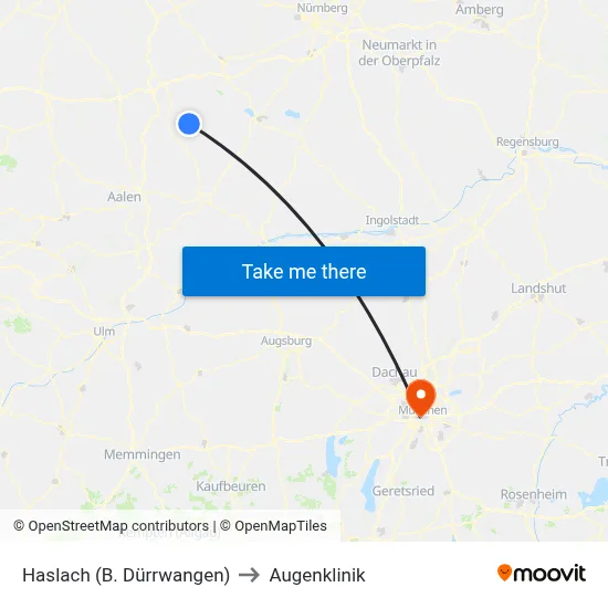 Haslach (B. Dürrwangen) to Augenklinik map