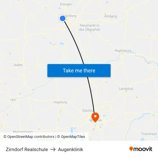 Zirndorf Realschule to Augenklinik map