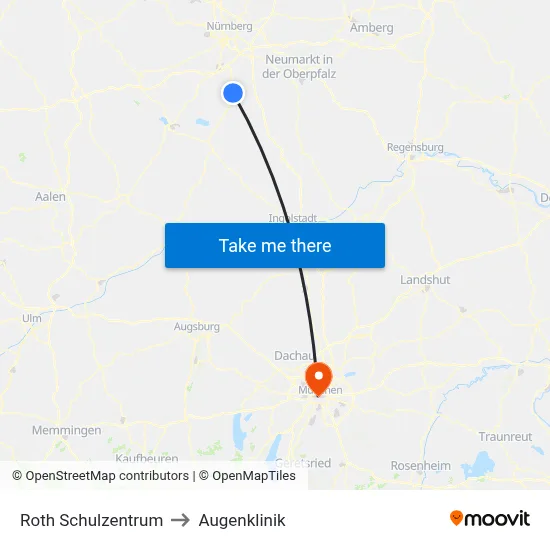 Roth Schulzentrum to Augenklinik map