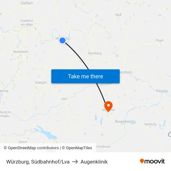 Würzburg, Südbahnhof/Lva to Augenklinik map