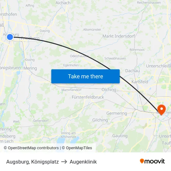 Augsburg, Königsplatz to Augenklinik map