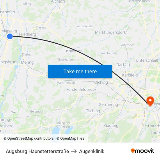 Augsburg Haunstetterstraße to Augenklinik map