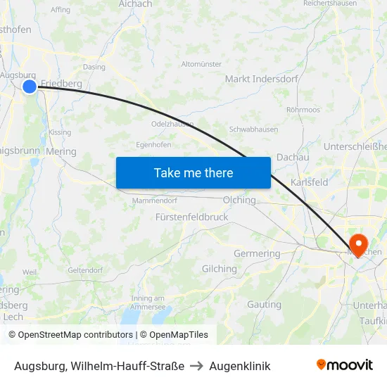 Augsburg, Wilhelm-Hauff-Straße to Augenklinik map