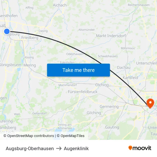 Augsburg-Oberhausen to Augenklinik map