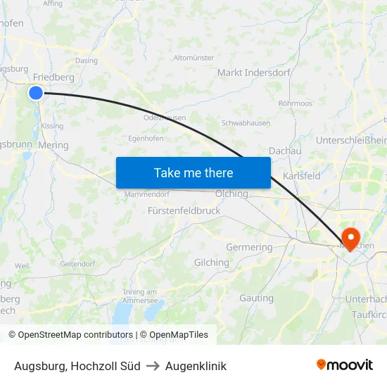 Augsburg, Hochzoll Süd to Augenklinik map