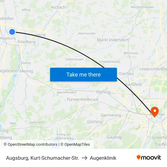 Augsburg, Kurt-Schumacher-Str. to Augenklinik map