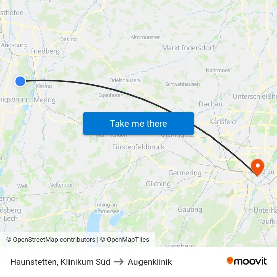 Haunstetten, Klinikum Süd to Augenklinik map
