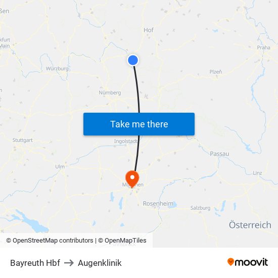 Bayreuth Hbf to Augenklinik map