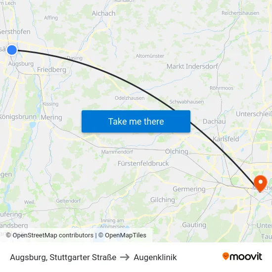 Augsburg, Stuttgarter Straße to Augenklinik map