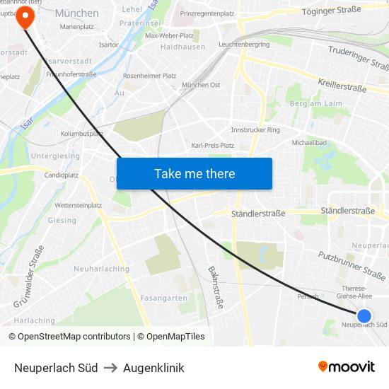 Neuperlach Süd to Augenklinik map