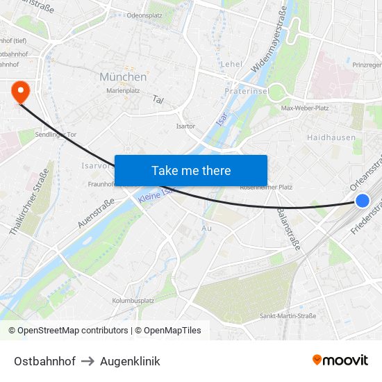 Ostbahnhof to Augenklinik map