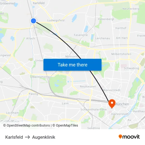 Karlsfeld to Augenklinik map
