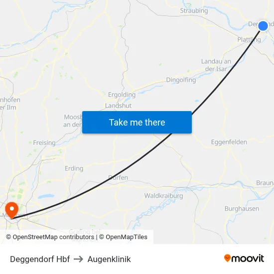Deggendorf Hbf to Augenklinik map