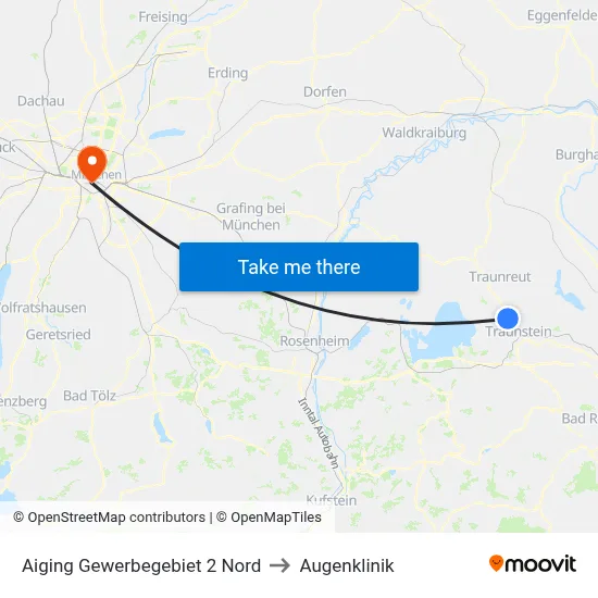 Aiging Gewerbegebiet 2 Nord to Augenklinik map