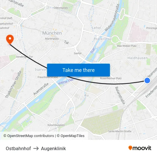 Ostbahnhof to Augenklinik map