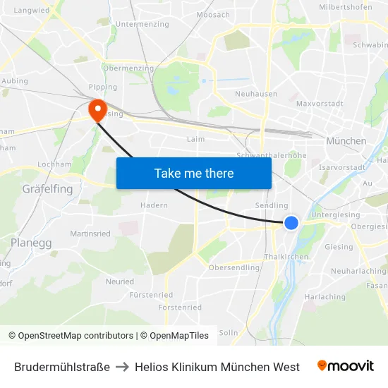 Brudermühlstraße to Helios Klinikum München West map