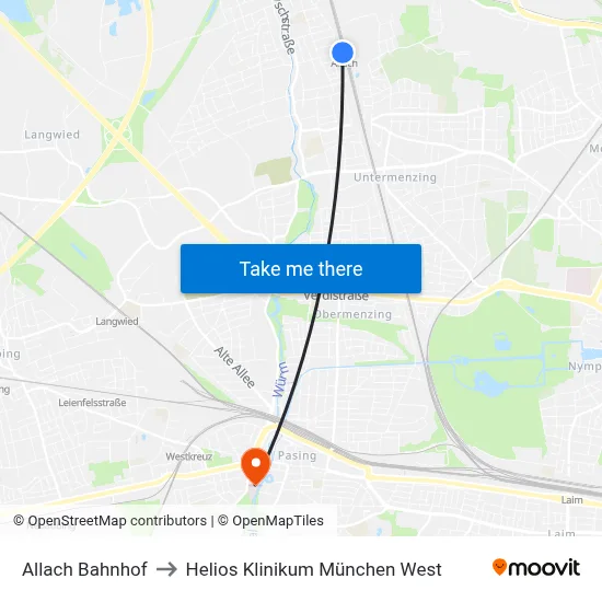 Allach Bahnhof to Helios Klinikum München West map