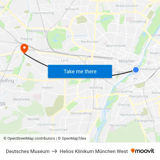 Deutsches Museum to Helios Klinikum München West map