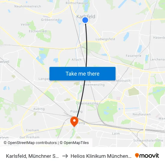 Karlsfeld, Münchner Straße to Helios Klinikum München West map