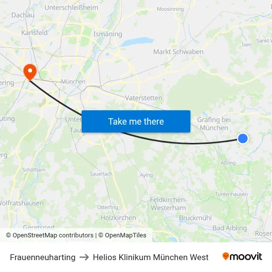 Frauenneuharting to Helios Klinikum München West map