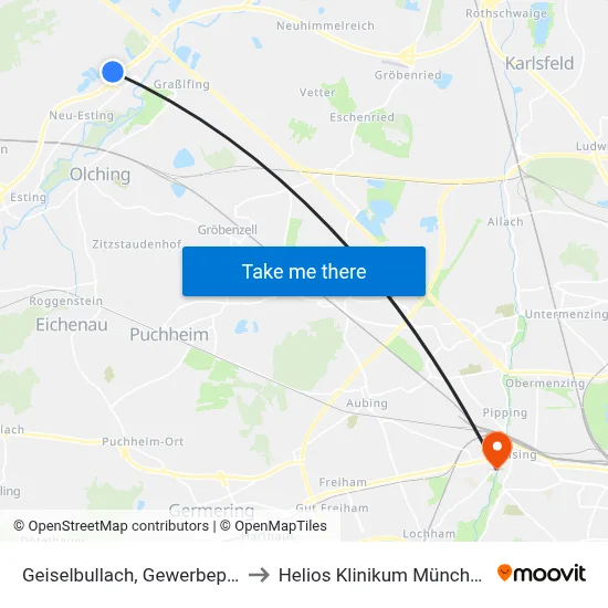 Geiselbullach, Gewerbepark Süd to Helios Klinikum München West map