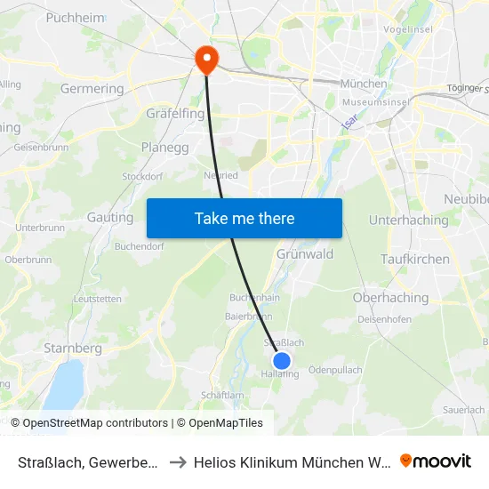 Straßlach, Gewerbestr. to Helios Klinikum München West map