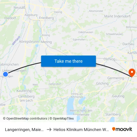 Langerringen, Maier B to Helios Klinikum München West map