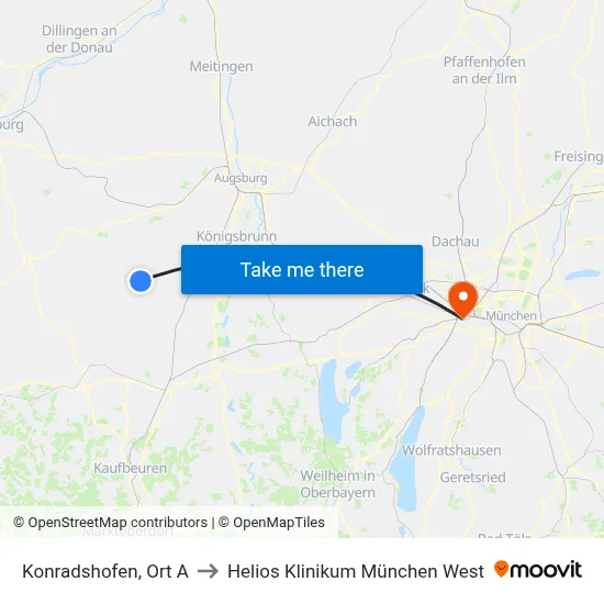 Konradshofen, Ort A to Helios Klinikum München West map