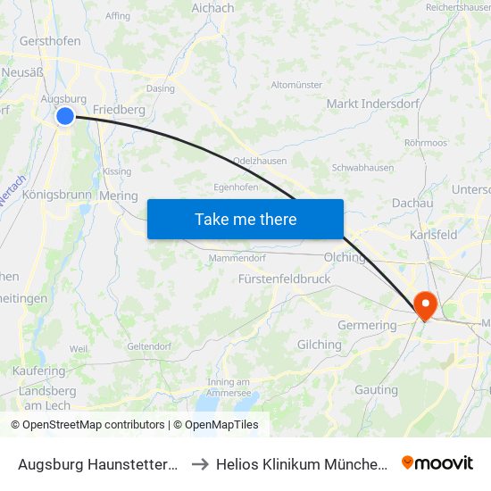 Augsburg Haunstetterstraße to Helios Klinikum München West map