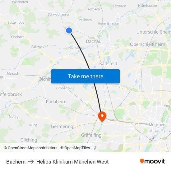 Bachern to Helios Klinikum München West map