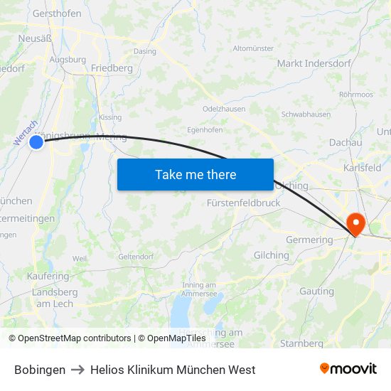 Bobingen to Helios Klinikum München West map