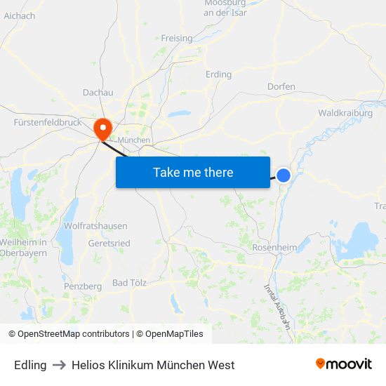 Edling to Helios Klinikum München West map