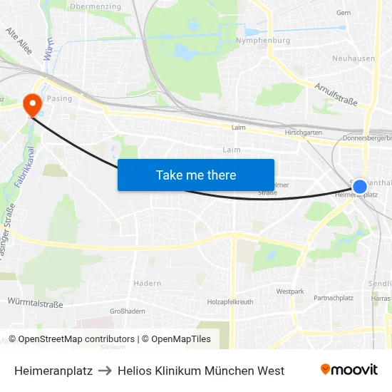 Heimeranplatz to Helios Klinikum München West map