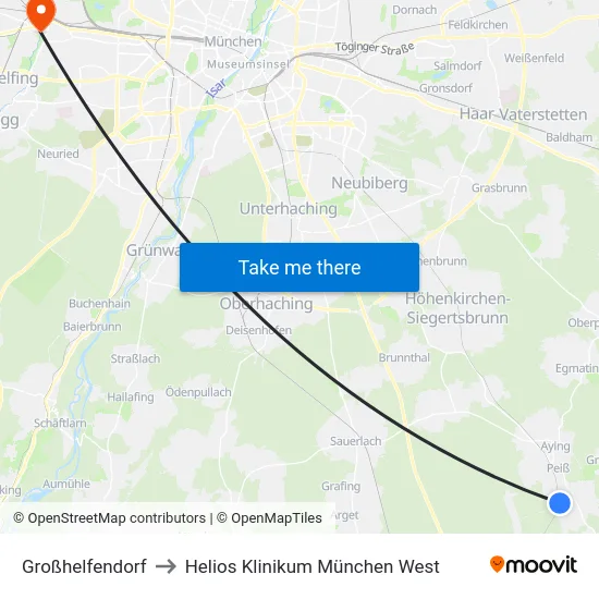 Großhelfendorf to Helios Klinikum München West map