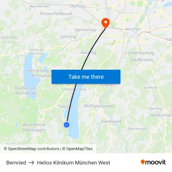 Bernried to Helios Klinikum München West map