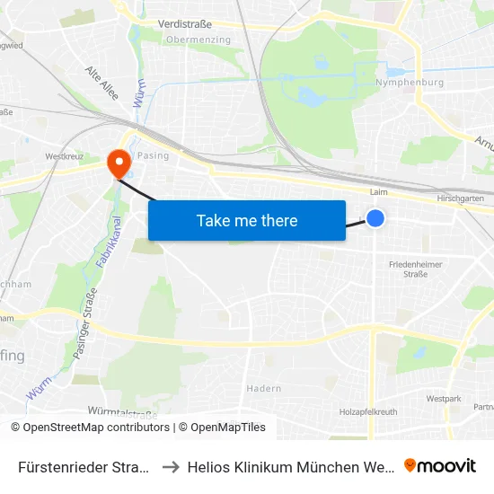 Fürstenrieder Straße to Helios Klinikum München West map