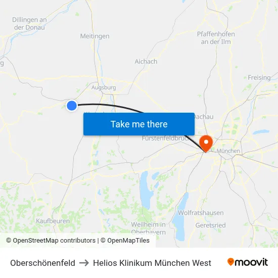 Oberschönenfeld to Helios Klinikum München West map