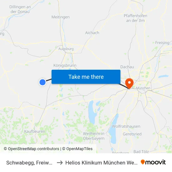 Schwabegg, Freiweg to Helios Klinikum München West map