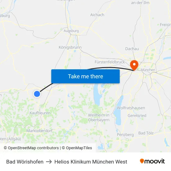Bad Wörishofen to Helios Klinikum München West map