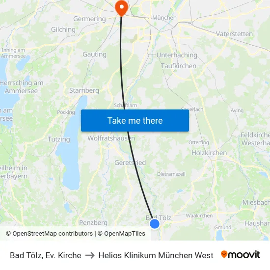 Bad Tölz, Ev. Kirche to Helios Klinikum München West map