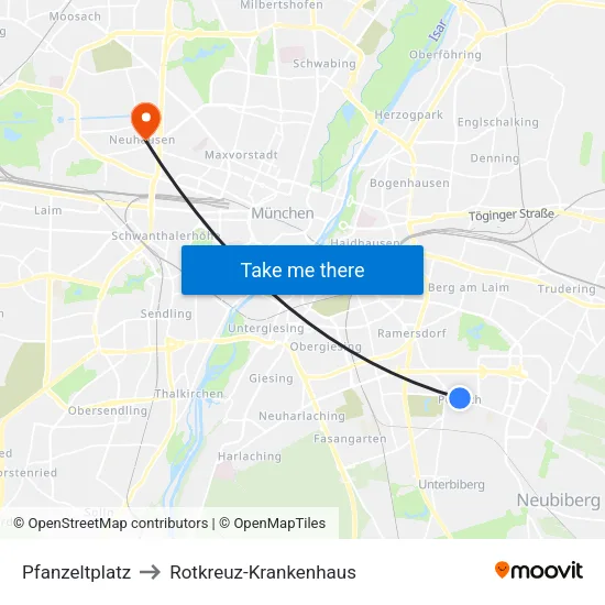 Pfanzeltplatz to Rotkreuz-Krankenhaus map