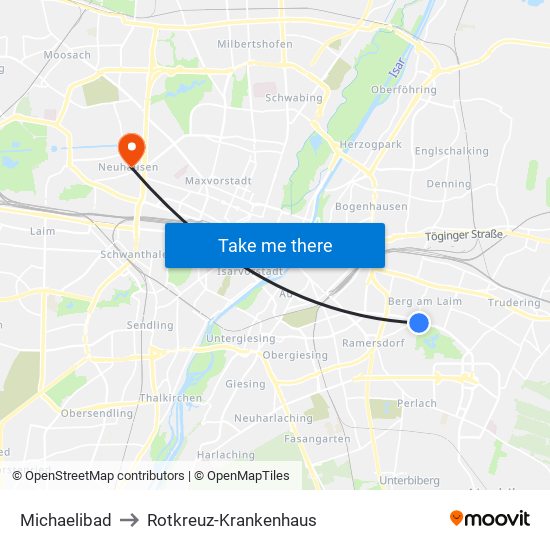 Michaelibad to Rotkreuz-Krankenhaus map