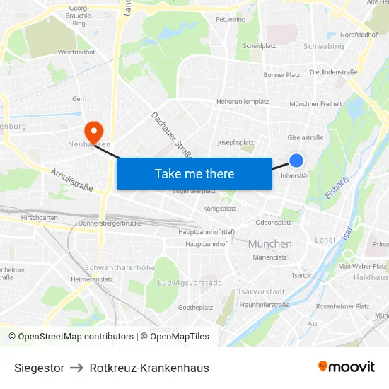 Siegestor to Rotkreuz-Krankenhaus map