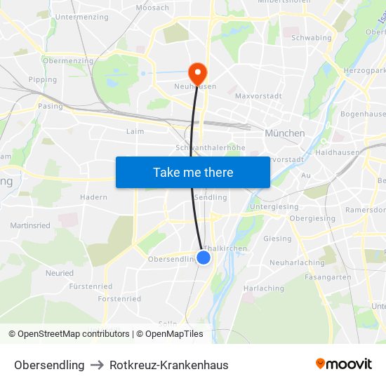 Obersendling to Rotkreuz-Krankenhaus map