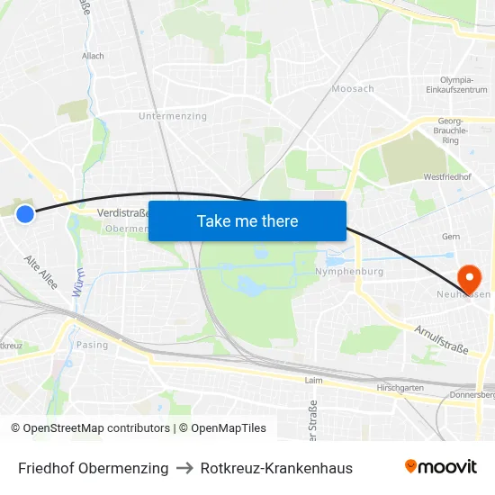 Friedhof Obermenzing to Rotkreuz-Krankenhaus map