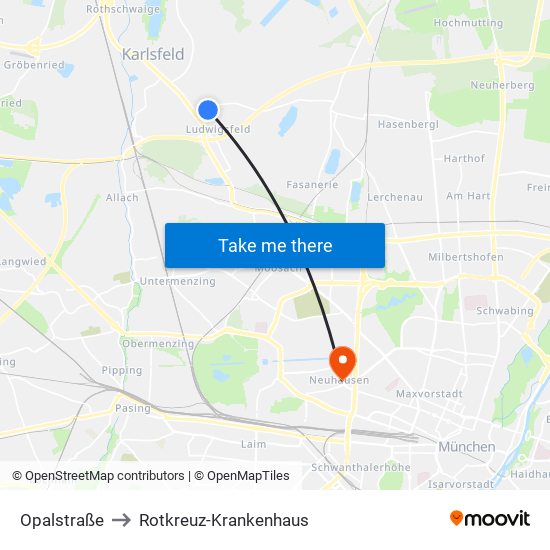 Opalstraße to Rotkreuz-Krankenhaus map