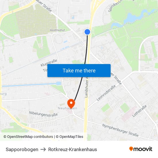 Sapporobogen to Rotkreuz-Krankenhaus map