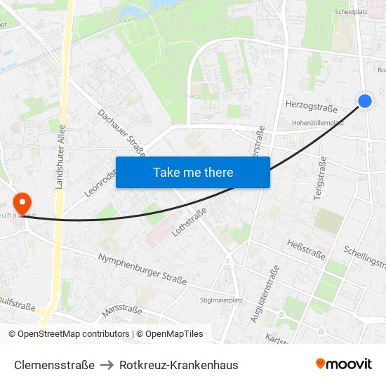 Clemensstraße to Rotkreuz-Krankenhaus map