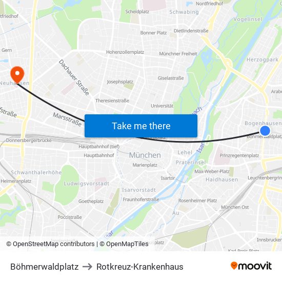 Böhmerwaldplatz to Rotkreuz-Krankenhaus map