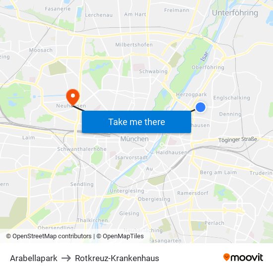 Arabellapark to Rotkreuz-Krankenhaus map